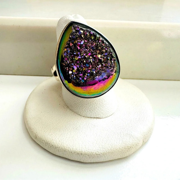 Sajen Druzy Oil Slick 925 Sterling Silver Adjustable Ring - Picture 1 of 7